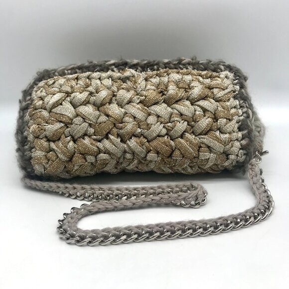 Lorenza Gandaglia Gray & Gold Lurex Crochet Flap Shoulder Bag - Picture 9 of 12